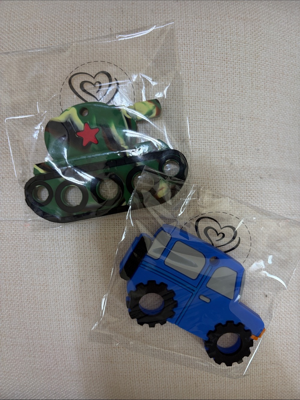 Blue Tractor and Green Camo Tank Kids Toy Teethers - Unbranded